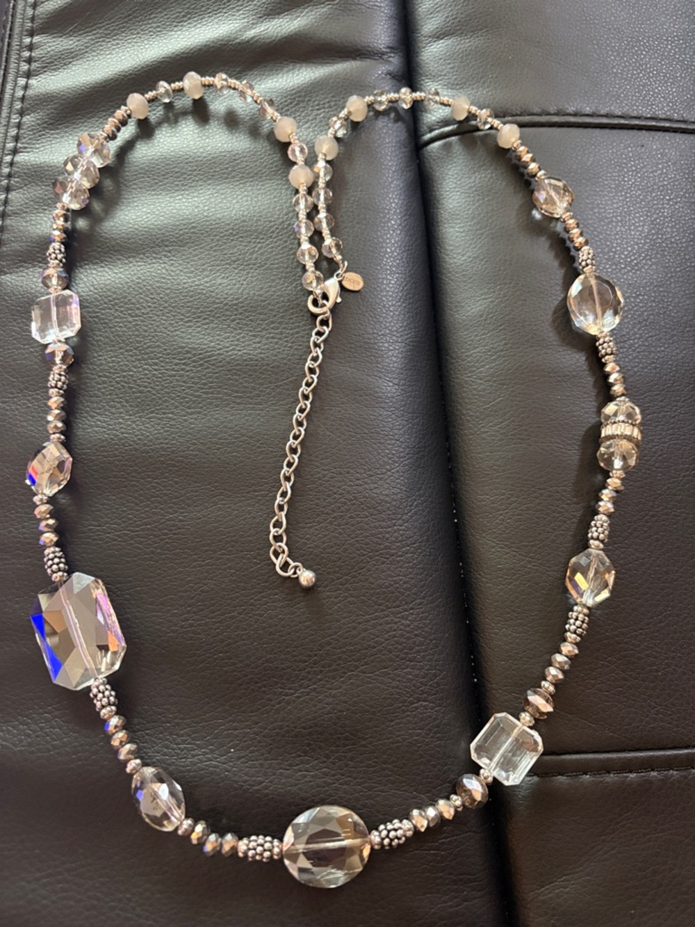 Chico's Clear Crystal Bead Necklace with Silver Accents